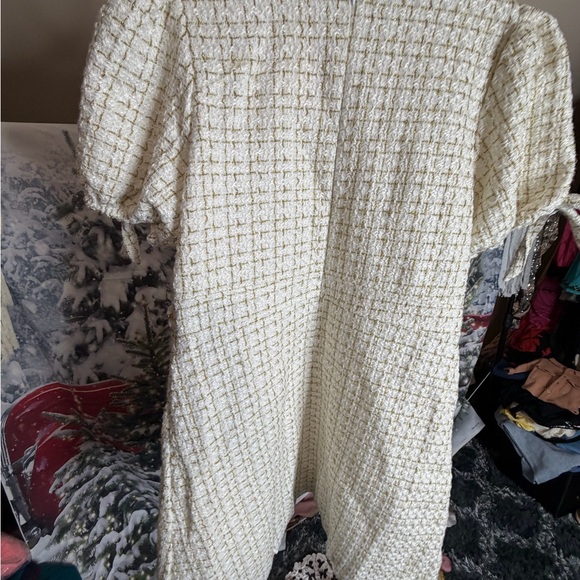 Simply Southern Scalloped Cream Tweed Dress with Puffy Sleeves NWT Size Medium - Picture 7 of 17
